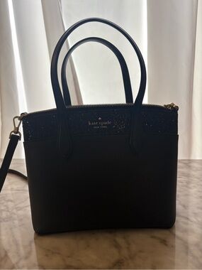 kate spade black glitter top-handle tote